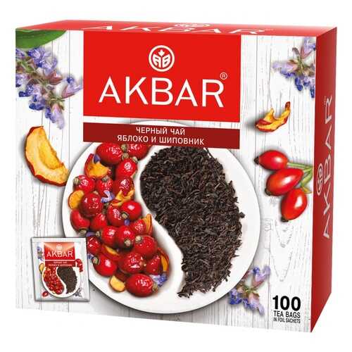 Чай Akbar Яблоко и Шиповник, черный с добавками, 100 сашетов в Татнефть