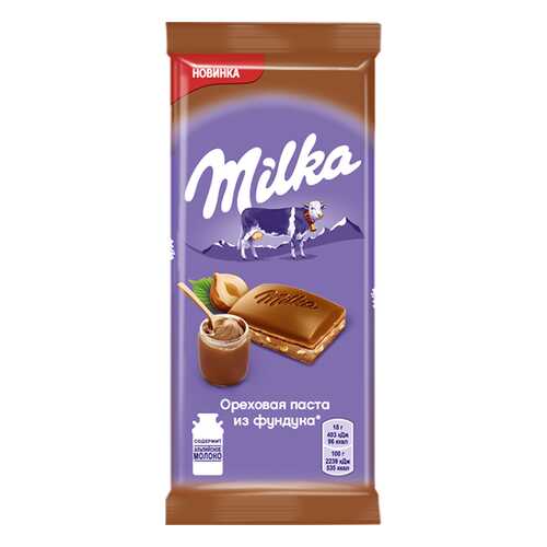 Шоколад Milka молочный с добавлением ореховой пасты из фундука и с дробленым фундуком 90 г в Татнефть