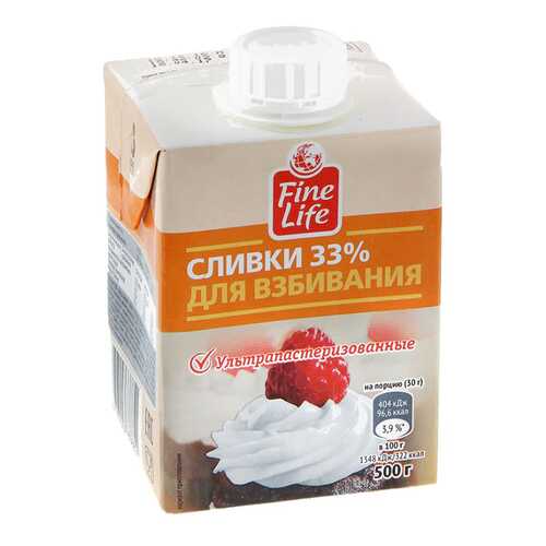 Сливки Fine Life для взбивания ультрапастеризованные 33% 500 г в Татнефть